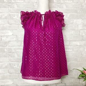 NWOT GENERATION LOVE Barbiecore Silk Blend Love Peggy Lurex Blouse in Magenta XS